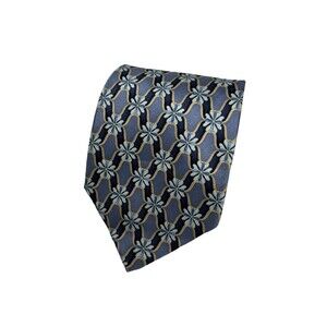 Ermenegildo Zegna Men's Tie Blue Geometric Floral 100% Silk Made in Italy  58.5"